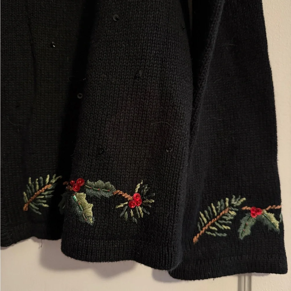 Vintage Tiara International Ugly Christmas Zip Cardigan Cardinal Holly Size XL